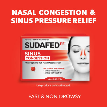 Sudafed PE Sinus Congestion Relief Tablets, Maximum Strength, Non-Drowsy 10 mg Phenylephrine HCI Decongestant for Sinus Pressure & Nasal Congestion Relief, Due to Cold or Allergies, 36 ct - dailyvitalstore