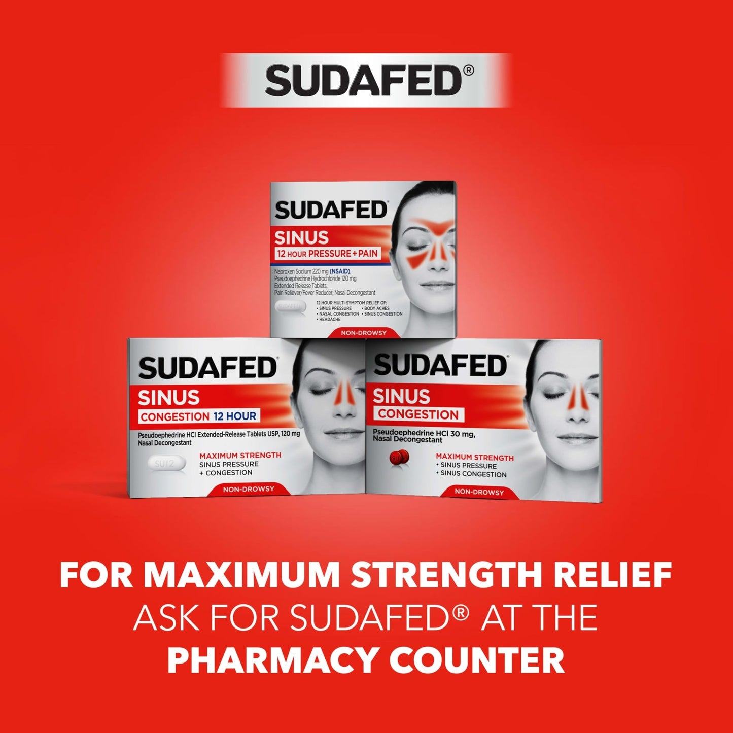 Sudafed PE Sinus Pressure + Pain Relief Tablets, Maximum Strength, Non-Drowsy, OTC Sinus Relief Medicine with Acetaminophen Pain Reliever & Phenylephrine HCl Nasal Decongestant, 24 ct - dailyvitalstore