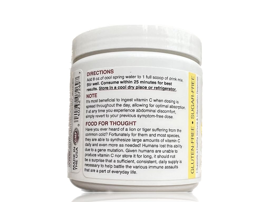 Sufficient-C High Dose Non-GMO Vitamin C Lemon Peach Immune-Ade Drink Mix, Convenient 125 Gram Size w/L-lysine, Bromelain & a Premium 96% Pure Green Tea Extract - dailyvitalstore