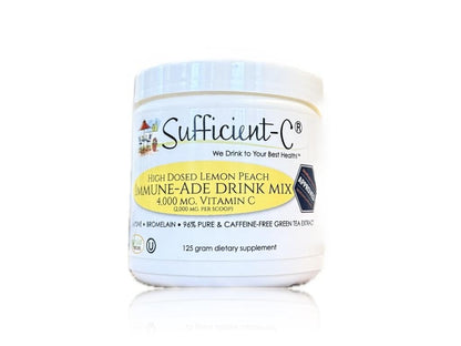 Sufficient-C High Dose Non-GMO Vitamin C Lemon Peach Immune-Ade Drink Mix, Convenient 125 Gram Size w/L-lysine, Bromelain & a Premium 96% Pure Green Tea Extract - dailyvitalstore