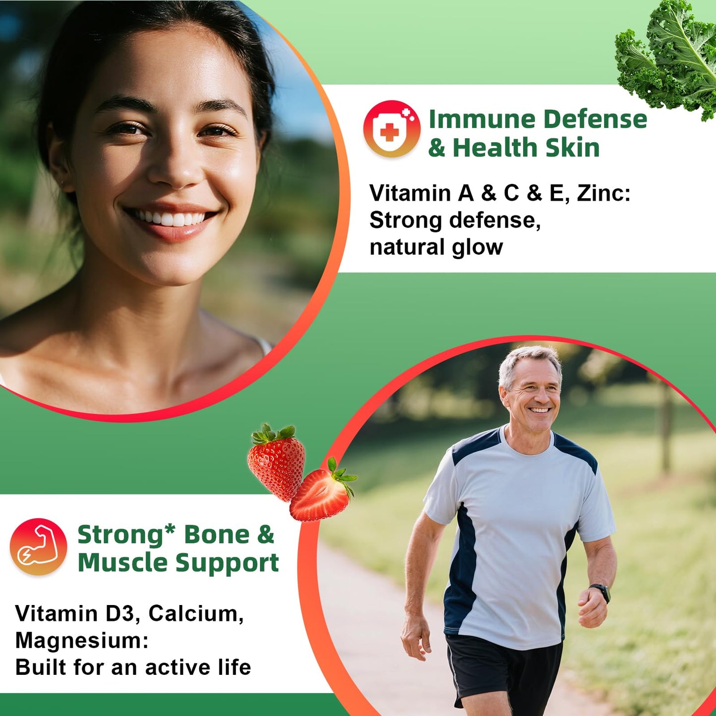 Sugar-Free Fruits & Veggies Gummies, Super Greens with 23 Fruits & 25 Veggies, Multivitamin Minerals & Fiber, Vegan Fruit & Vegetable Supplement for Adults, 120 Gummies, 2 Month Supply - dailyvitalstore