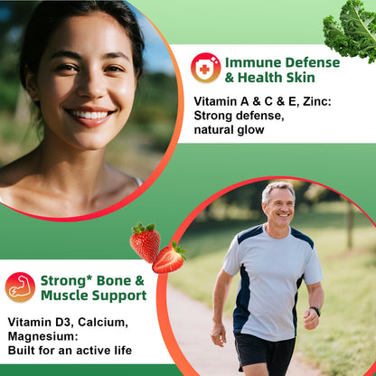 Sugar-Free Fruits & Veggies Gummies, Super Greens with 23 Fruits & 25 Veggies, Multivitamin Minerals & Fiber, Vegan Fruit & Vegetable Supplement for Adults, 120 Gummies, 2 Month Supply - dailyvitalstore