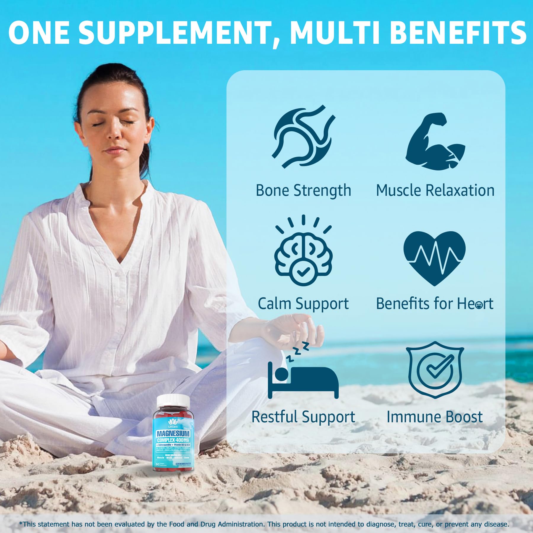 Sugar Free Magnesium Complex for Women, Calm Magnesium Gummies for Adults 400mg, Magnesium Glycinate, Citrate, Malate & More- Magnesium Gummy with Magnesium Ashwagandha, D3, B12 for Relax, Calm, Vegan - dailyvitalstore