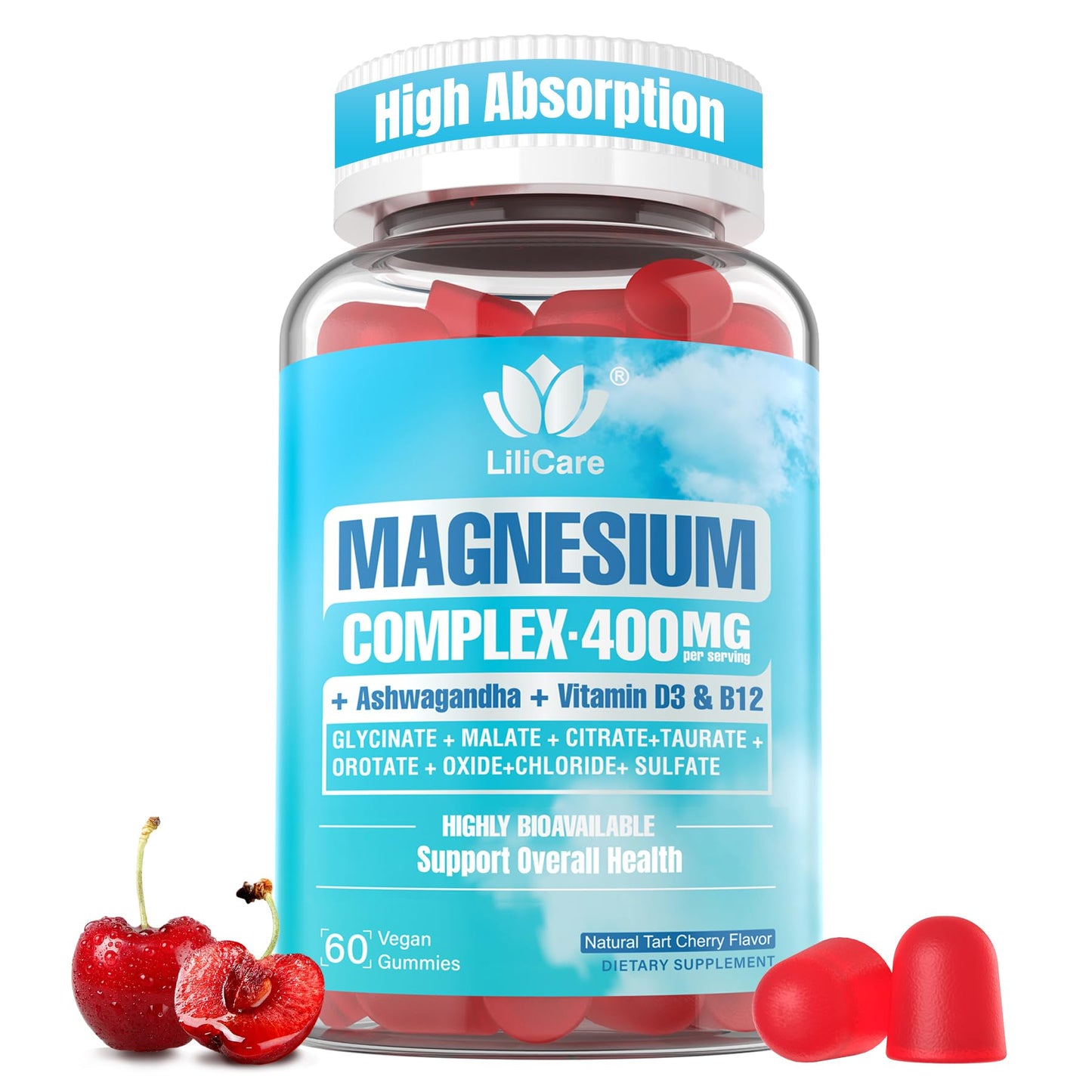 Sugar Free Magnesium Complex for Women, Calm Magnesium Gummies for Adults 400mg, Magnesium Glycinate, Citrate, Malate & More- Magnesium Gummy with Magnesium Ashwagandha, D3, B12 for Relax, Calm, Vegan - dailyvitalstore