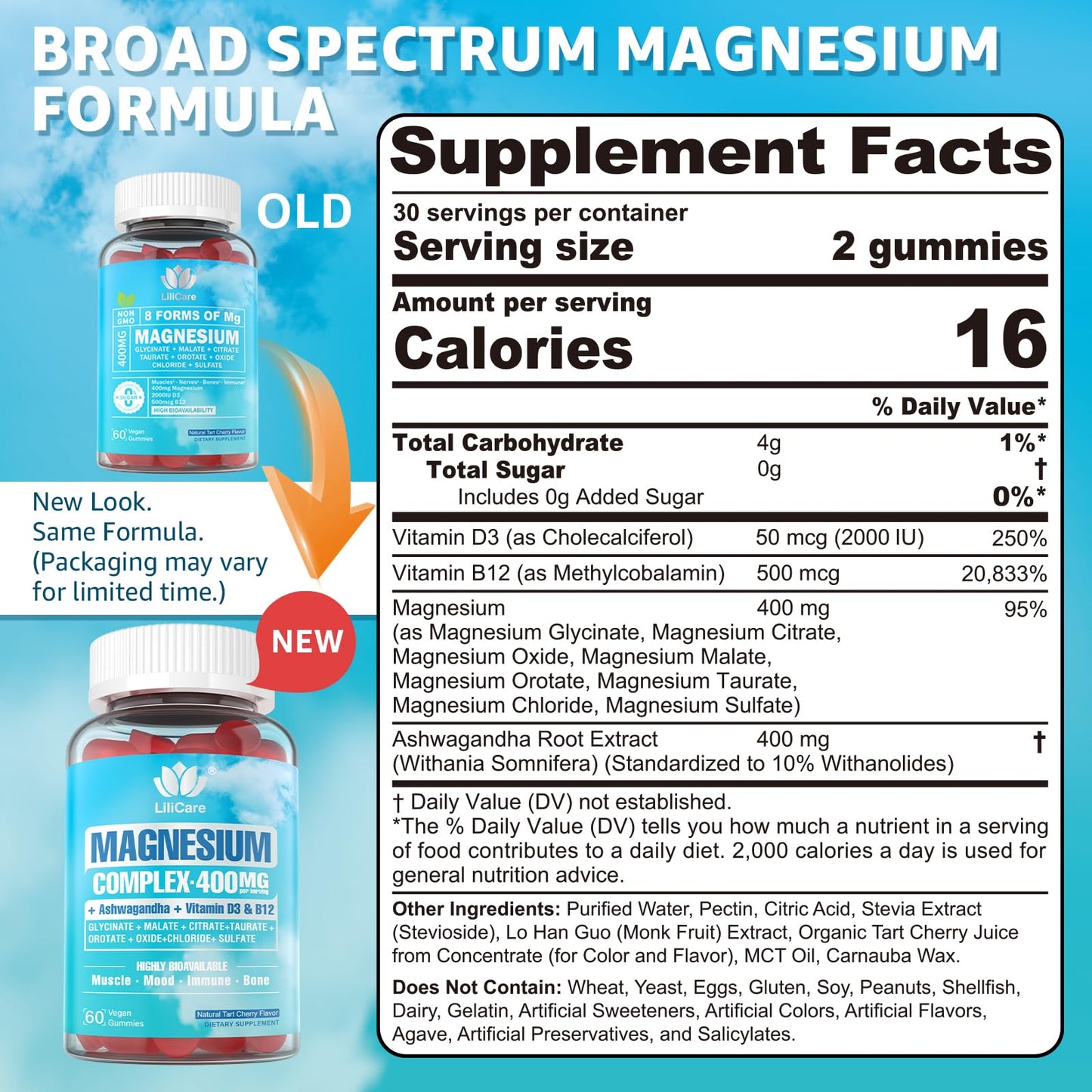 Sugar Free Magnesium Complex for Women, Calm Magnesium Gummies for Adults 400mg, Magnesium Glycinate, Citrate, Malate & More- Magnesium Gummy with Magnesium Ashwagandha, D3, B12 for Relax, Calm, Vegan - dailyvitalstore