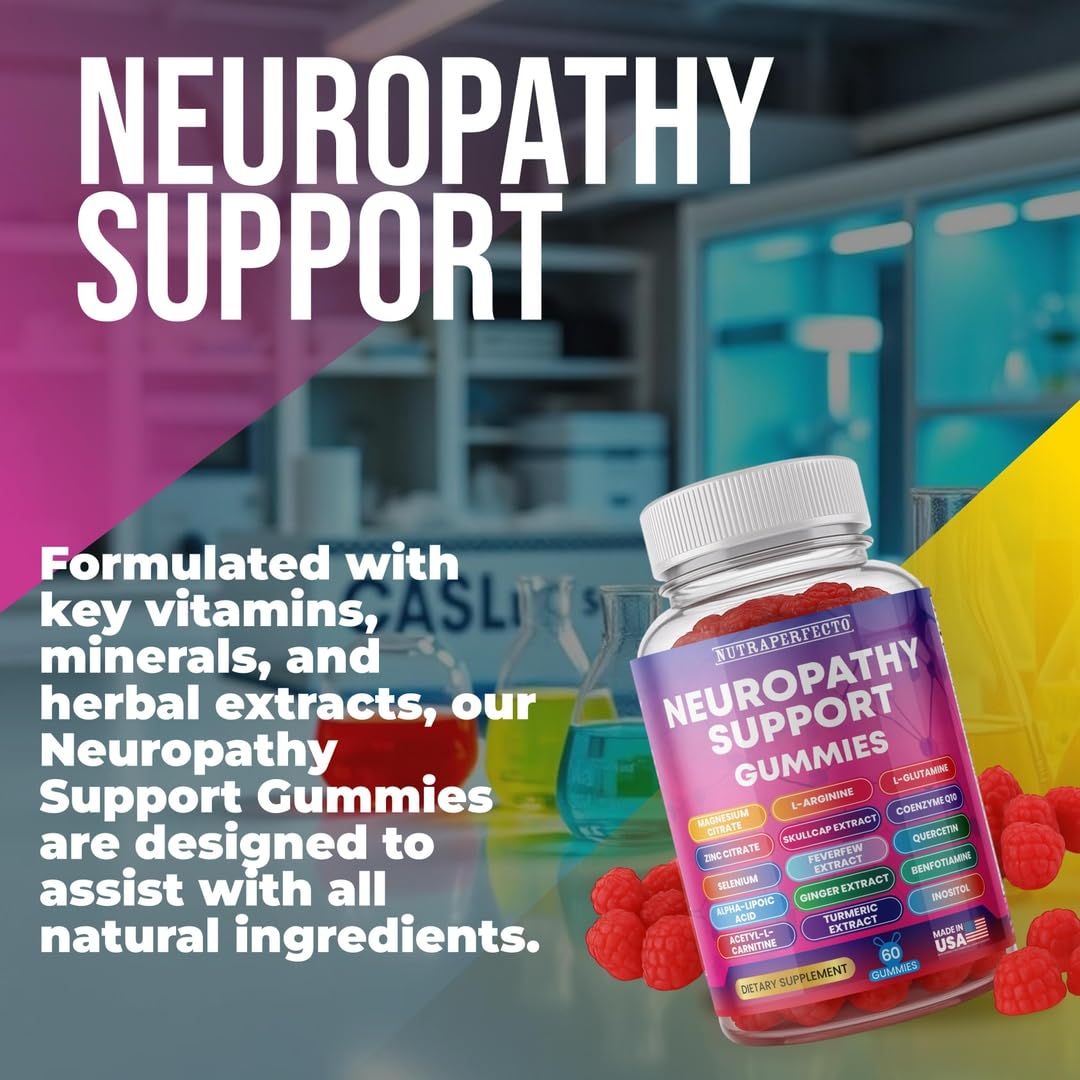 Sugar Free Neuropathy Support Gummies for Nerve – Enhanced Nerve Health, Regeneration, Cognitive Support with Vitamin B1, B6, B12, Magnesium, ALA, Turmeric, CoQ10 & More - dailyvitalstore
