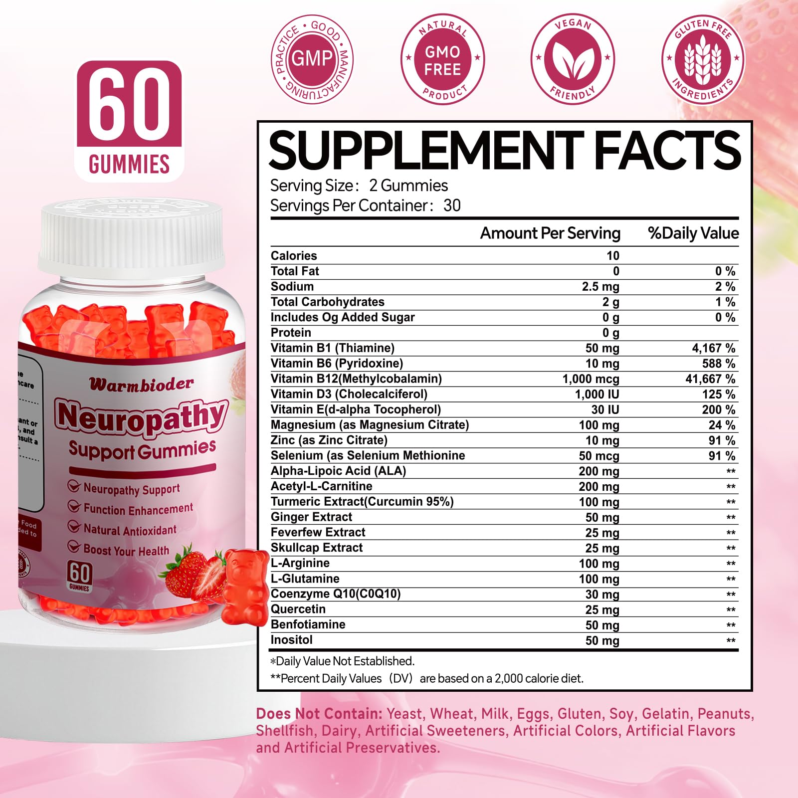 Sugar Free Neuropathy Support Gummies for Nerve – Enhanced Nerve Health, Regeneration, Cognitive Support with Vitamin B1, B6, B12, Magnesium, ALA, Turmeric, CoQ10 & More - dailyvitalstore