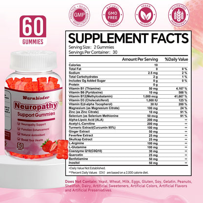 Sugar Free Neuropathy Support Gummies for Nerve – Enhanced Nerve Health, Regeneration, Cognitive Support with Vitamin B1, B6, B12, Magnesium, ALA, Turmeric, CoQ10 & More - dailyvitalstore