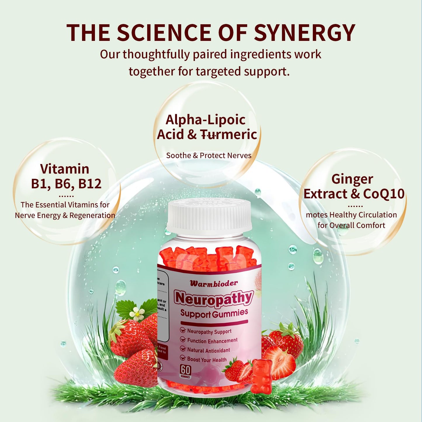 Sugar Free Neuropathy Support Gummies for Nerve – Enhanced Nerve Health, Regeneration, Cognitive Support with Vitamin B1, B6, B12, Magnesium, ALA, Turmeric, CoQ10 & More - dailyvitalstore