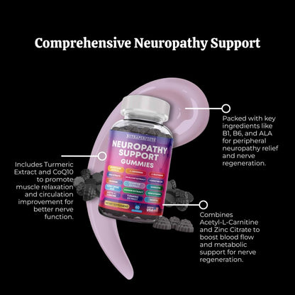 Sugar Free Neuropathy Support Gummies for Nerve – Enhanced Nerve Health, Regeneration, Cognitive Support with Vitamin B1, B6, B12, Magnesium, ALA, Turmeric, CoQ10 & More - dailyvitalstore