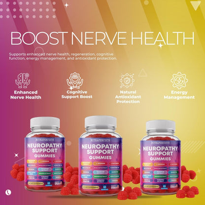 Sugar Free Neuropathy Support Gummies for Nerve – Enhanced Nerve Health, Regeneration, Cognitive Support with Vitamin B1, B6, B12, Magnesium, ALA, Turmeric, CoQ10 & More - dailyvitalstore