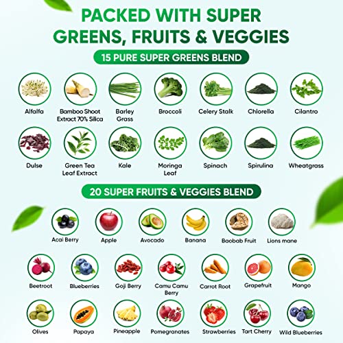 Sugar-Free Real Organic Fruits, Super Greens and Veggies Gummies | 35+ Nutritious & Healthy Greens, Fruits, and Vegetables for Improved Immunity, Skin Health & Energy Boost|60 Vegan Gummies - dailyvitalstore
