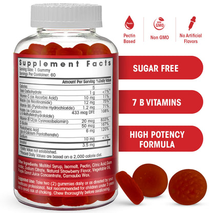 Sugar Free Vitamin B Complex Gummies - Vitamin B12, B7, B6, B3 (Niacin), B5, B8, B9 (Folate)- Third Party Tested- Prenatal, Vegan Diet, Older Adults - dailyvitalstore