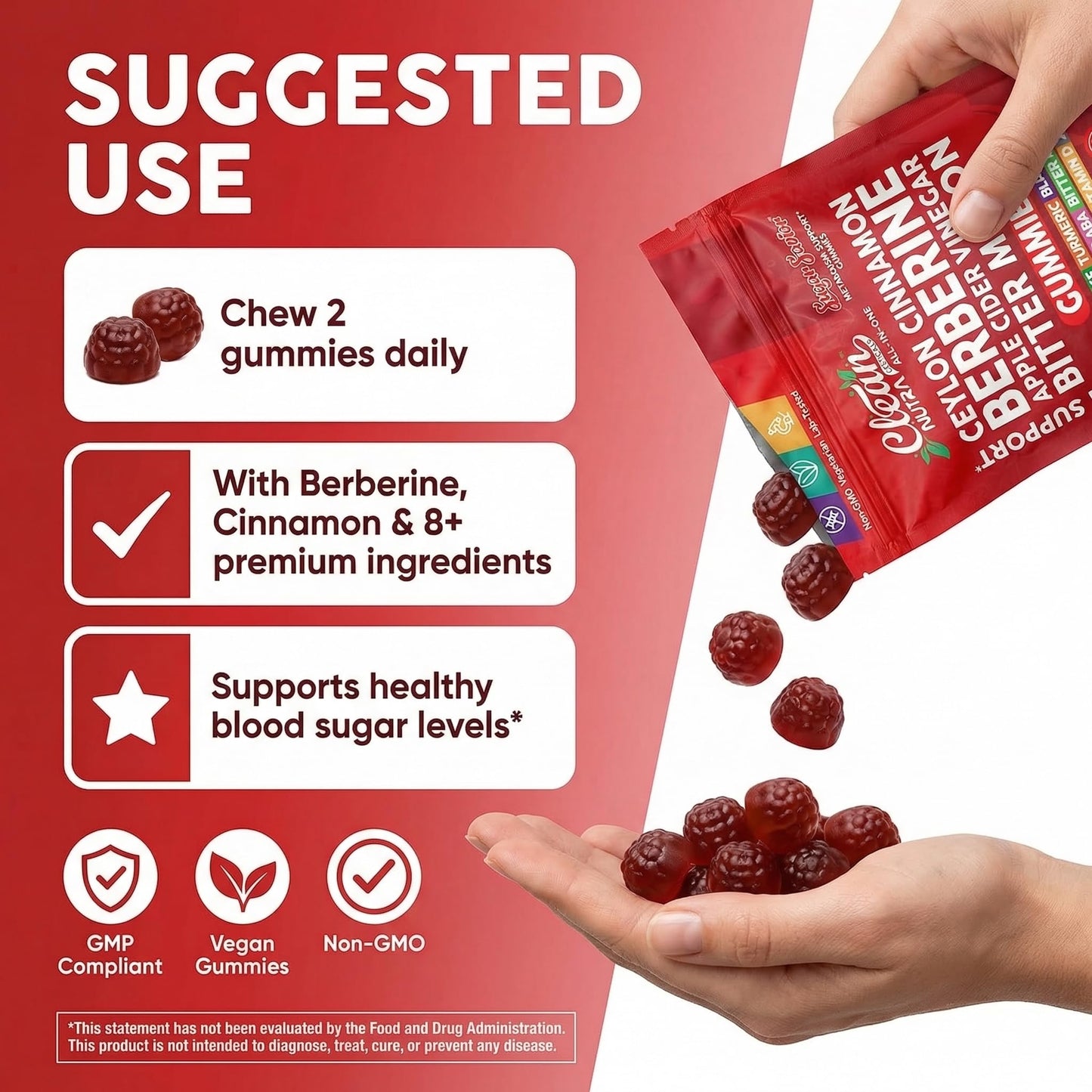 Sugar Savior Ceylon Cinnamon Berberine Gummies Apple Cider Vinegar Artichoke Turmeric Blueberry Ginseng Banaba Bitter Melon Black Pepper Vitamin D Zinc GLP1 Gummies 60 Count by Clean Nutra - dailyvitalstore