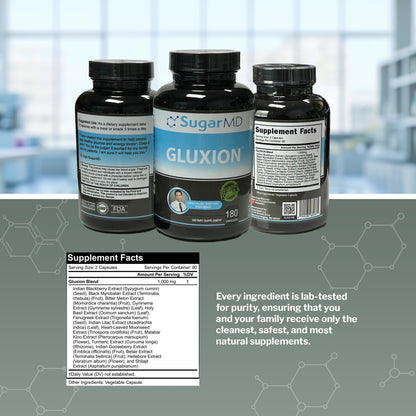 SugarMD GLUXION 3X Strength Formula | Advanced Botanical & Nutrient Blend for Spike Control| Vegan, Non-GMO, 180 Capsules - dailyvitalstore