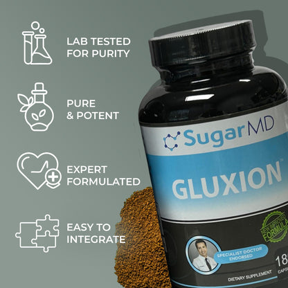 SugarMD GLUXION 3X Strength Formula | Advanced Botanical & Nutrient Blend for Spike Control| Vegan, Non-GMO, 180 Capsules - dailyvitalstore