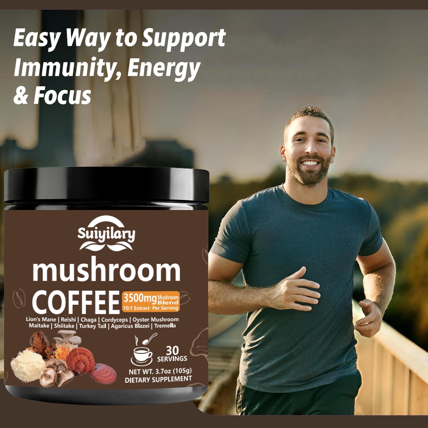 Suiyilary 10 Mushroom Coffee with Arabica w, Lion's Mane, Reishi, Mushroom Polysaccharides & More, Instant Mushrooms Powder for Focus, Immunity Boost, - dailyvitalstore