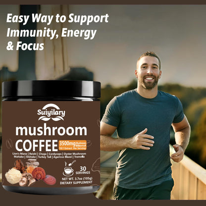 Suiyilary 10 Mushroom Coffee with Arabica w, Lion's Mane, Reishi, Mushroom Polysaccharides & More, Instant Mushrooms Powder for Focus, Immunity Boost, - dailyvitalstore