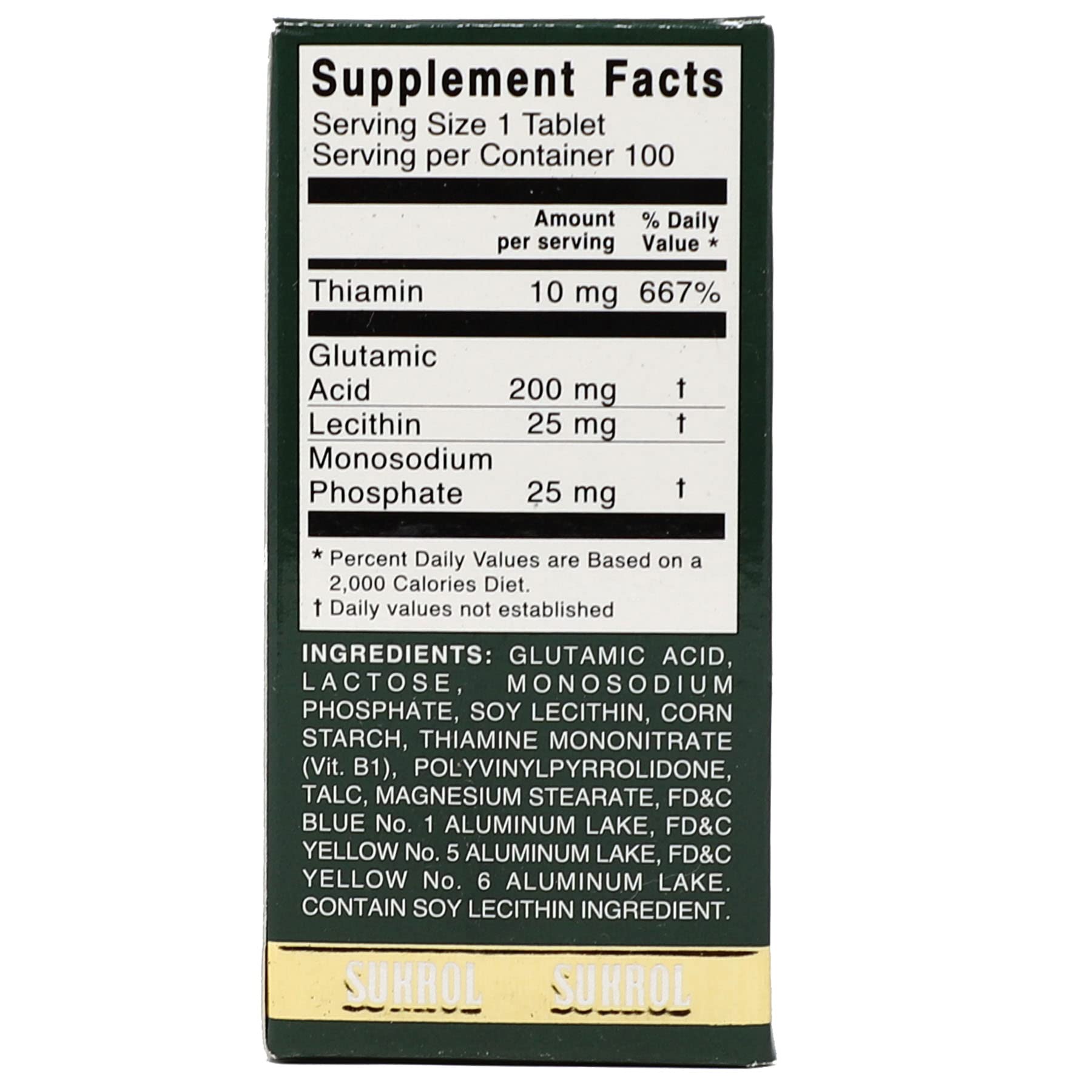 Sukrol, Vitamin, Improve Healthy Brain Function, 100 Tablets, Bottle - dailyvitalstore