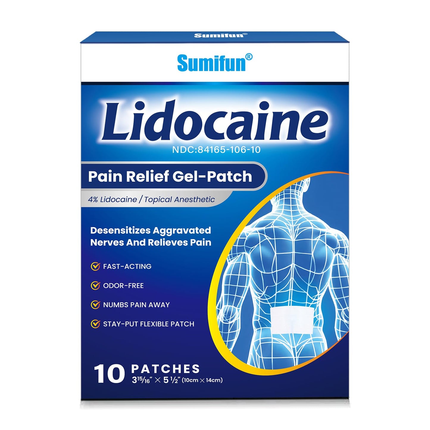 Sumifun 4% Lidocaine Pain Patches - Maximum OTC Strength Pain Relief for Lower Back Pain, Neck Sore, Joint Pain - Fast Acting & Long Lasting 8 Hours, 10 Counts - dailyvitalstore