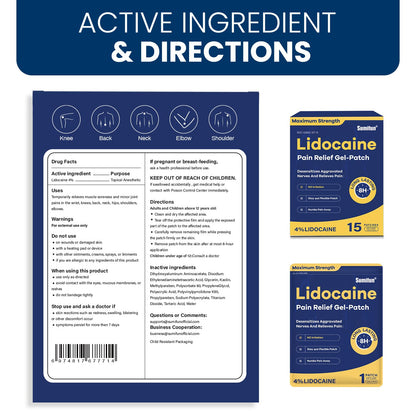 Sumifun 4% Lidocaine Pain Relief Patches 15 Counts Maximum Strength Numbing Gel Patch for Back Knee Neck Joint Ache Muscle Soreness Topical Analgesic - dailyvitalstore