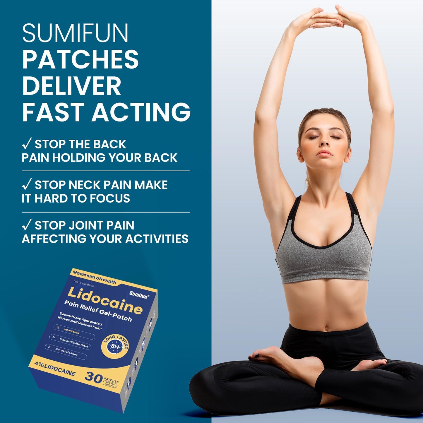 Sumifun 4% Lidocaine Pain Relief Patches 30 Count Maximum Strength Numbing Gel Patch for Back Knee Neck Joint Ache Muscle Soreness Topical Analgesic - dailyvitalstore