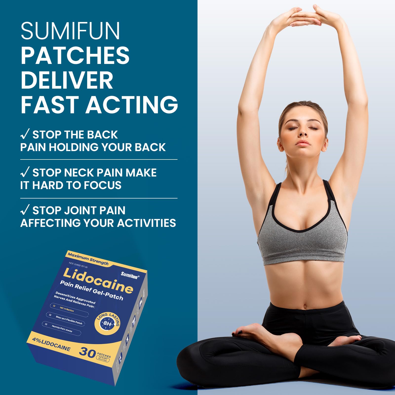 Sumifun 4% Lidocaine Pain Relief Patches 30 Count Maximum Strength Numbing Gel Patch for Back Knee Neck Joint Ache Muscle Soreness Topical Analgesic - dailyvitalstore
