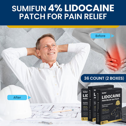 Sumifun 4% Lidocaine Pain Relief Patches - 36 Count Patches for Back, Shoulder, Muscle, Joints, Knee Pain Relief - Lower Back Pain Relief Products - Pain Patches Maximum Strength Lidocaine - dailyvitalstore