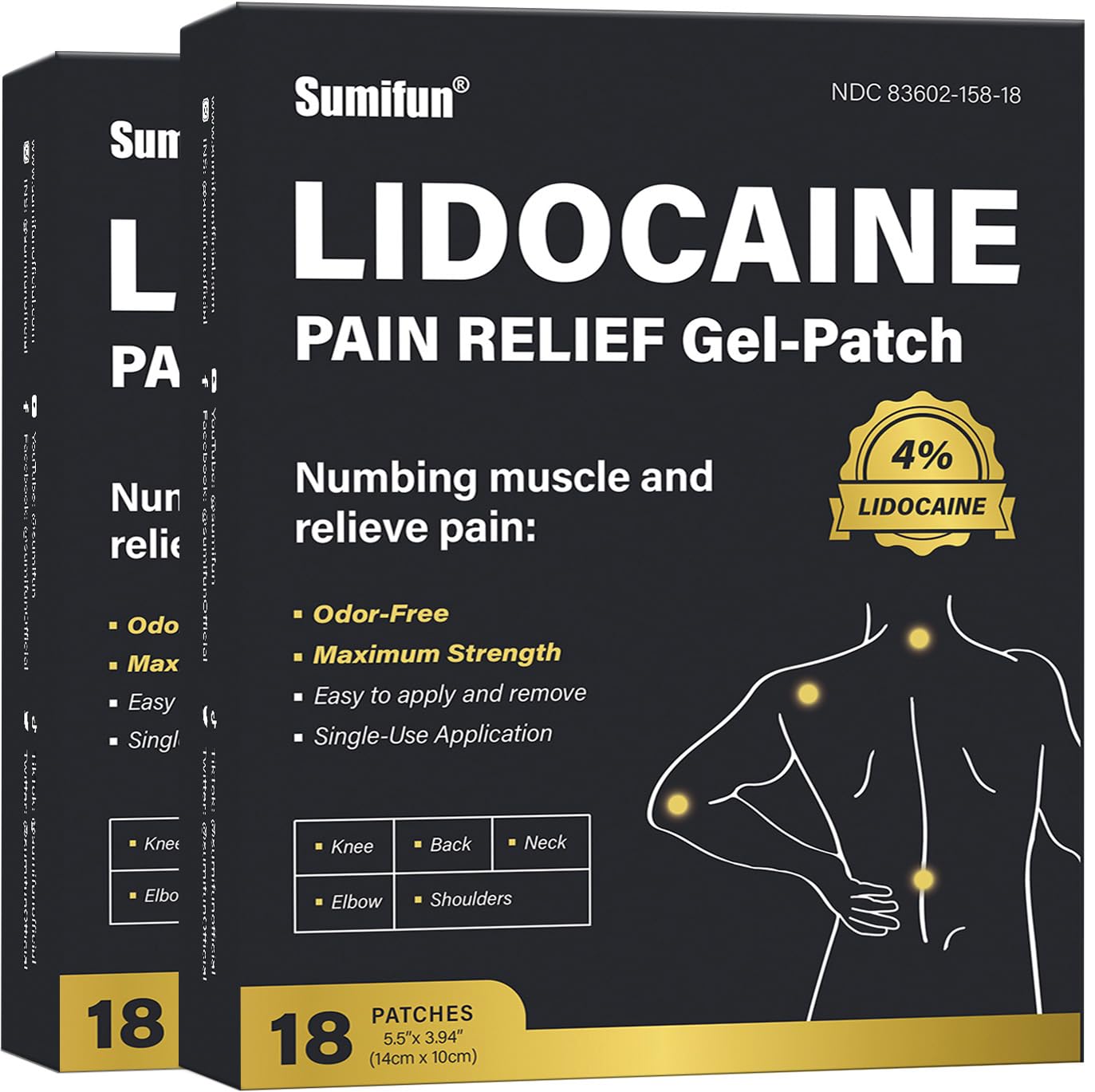 Sumifun 4% Lidocaine Pain Relief Patches - 36 Count Patches for Back, Shoulder, Muscle, Joints, Knee Pain Relief - Lower Back Pain Relief Products - Pain Patches Maximum Strength Lidocaine - dailyvitalstore