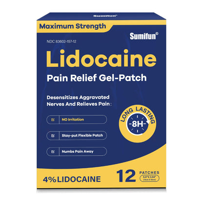 Sumifun 4% Lidocaine Patches Maximum Strength - 12 Count Pain Relieving Gel Patch for Muscle Soreness, Back Ache, Knee, Neck & Joint Pains - Topical Analgesic (Large, Count, 12) - dailyvitalstore