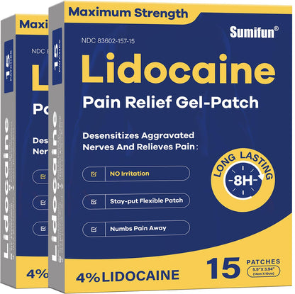 Sumifun 4% Lidocaine Patches Maximum Strength - 30 Count Pain Relief Patches for Back, Shoulder, Elbow, Knee, Muscle & Joint - Lower Back Pain Relief Products - Pain Patches Maximum Strength Lidocaine - dailyvitalstore