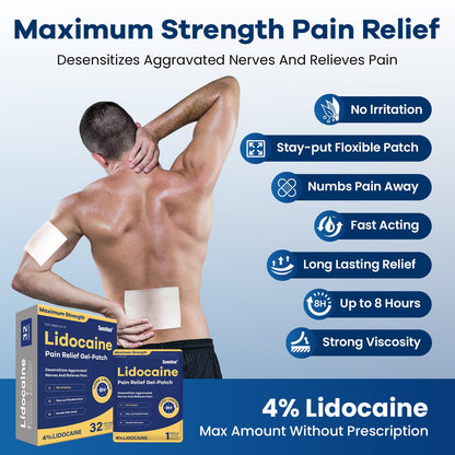 Sumifun 4% Lidocaine Patches Maximum Strength- Pain Relieving Gel Patch for Back, Shoulder, Muscle, Knee Pain Relief,Neck & Joint Pains-Numbs Away Pain, Apply for Up to 8 Hours (Large, Count, 32) - dailyvitalstore