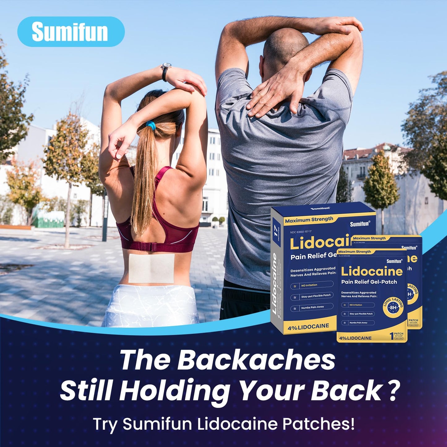 Sumifun 4% Lidocaine Patches Maximum Strength - Pain Relieving Gel Patch for Muscle Soreness, Back Ache, Knee, Neck & Joint Pains - Topical Analgesic (Large, Count, 17) - dailyvitalstore