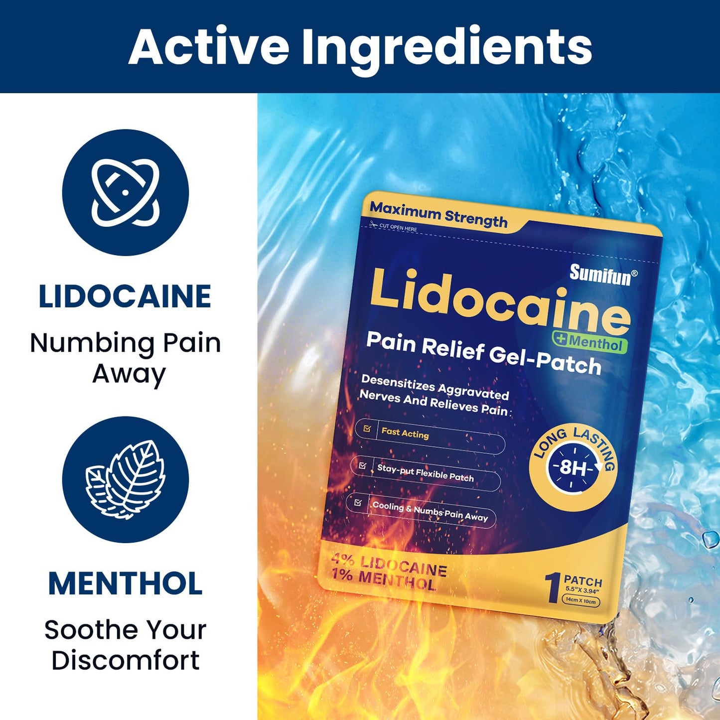 Sumifun 4% Lidocaine Patches Plus 1% Menthol - 30 Counts Maximum Strength OTC Pain Relief Patches for Back Ache Stiff Neck Joint Pain Muscle Soreness Topical Analgesic - dailyvitalstore