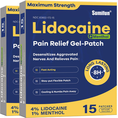 Sumifun 4% Lidocaine Patches Plus 1% Menthol - 30 Counts Maximum Strength OTC Pain Relief Patches for Back Ache Stiff Neck Joint Pain Muscle Soreness Topical Analgesic - dailyvitalstore