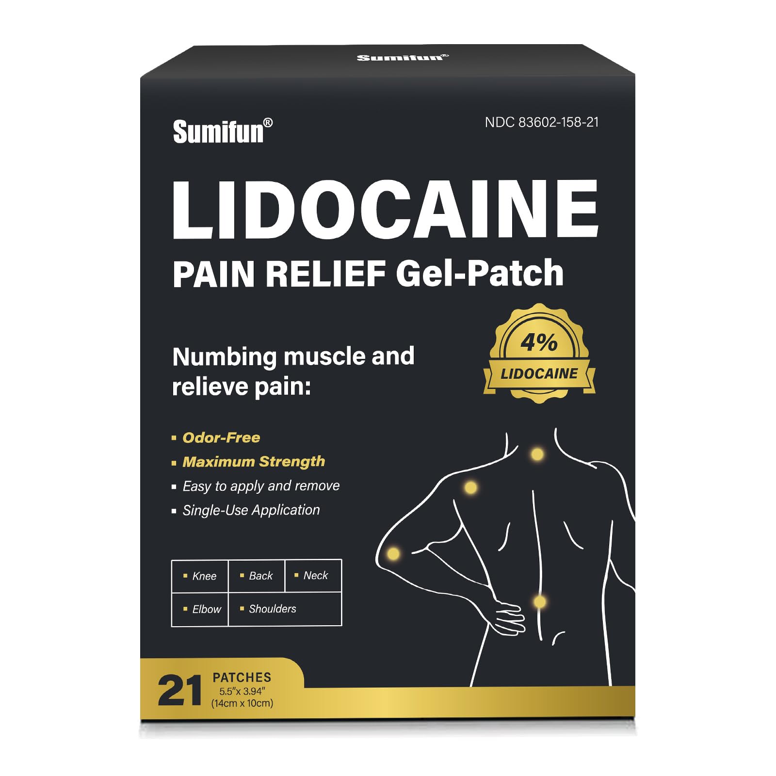 Sumifun 4% Lidocaine Patches,Maximum Strength Pain Relieving Patch Back, Shoulder, Joints, Knee Pain Relief and Muscle Soreness - 8 Hour Pain Relief (21 Count(Pack of 1)) - dailyvitalstore
