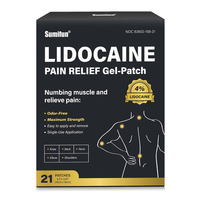 Sumifun 4% Lidocaine Patches,Maximum Strength Pain Relieving Patch Back, Shoulder, Joints, Knee Pain Relief and Muscle Soreness - 8 Hour Pain Relief (21 Count(Pack of 1)) - dailyvitalstore