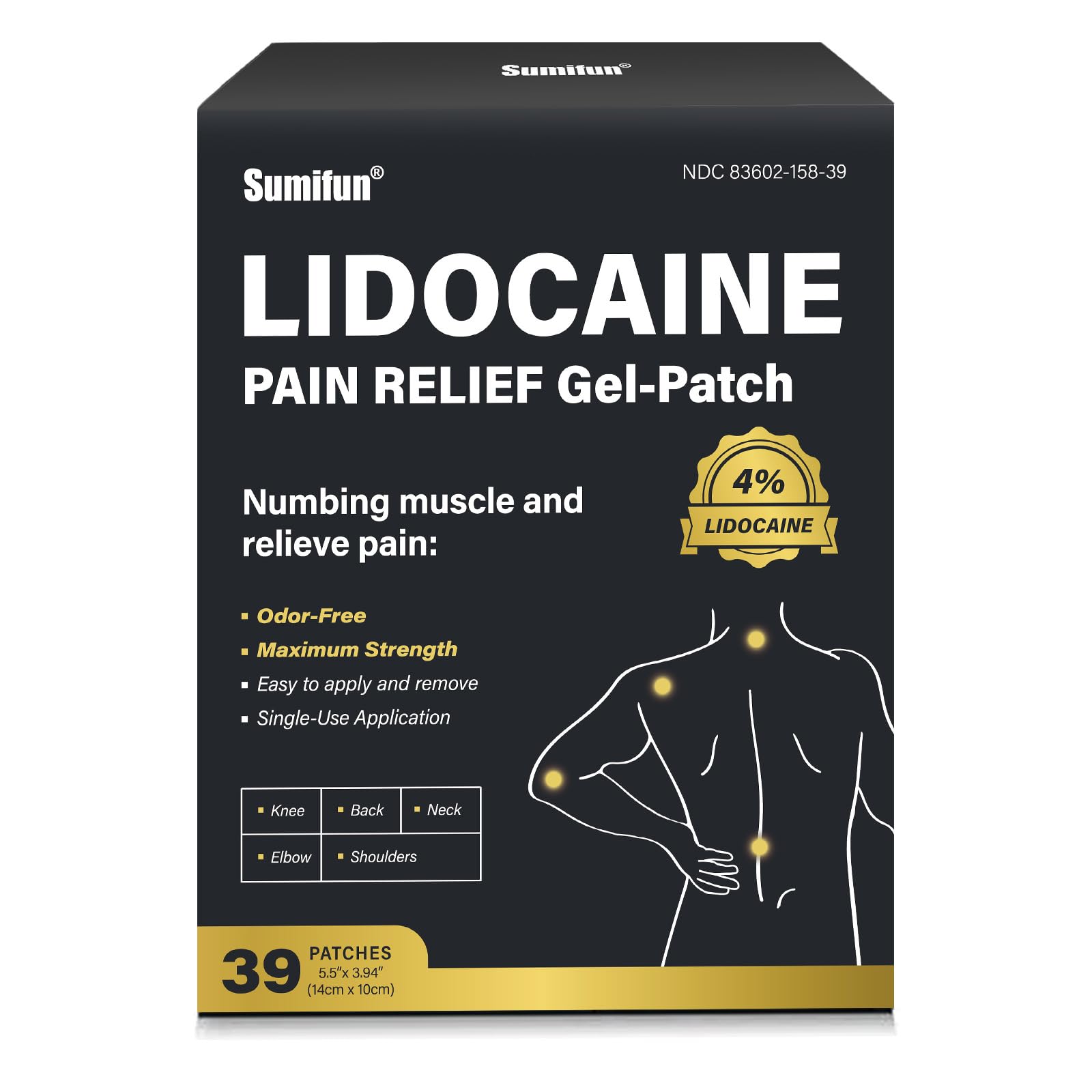 Sumifun 4% Lidocaine Patches,Maximum Strength Pain Relieving Patch Back, Shoulder, Joints, Knee Pain Relief and Muscle Soreness - 8 Hour Pain Relief (39 Count(Pack of 1)) - dailyvitalstore