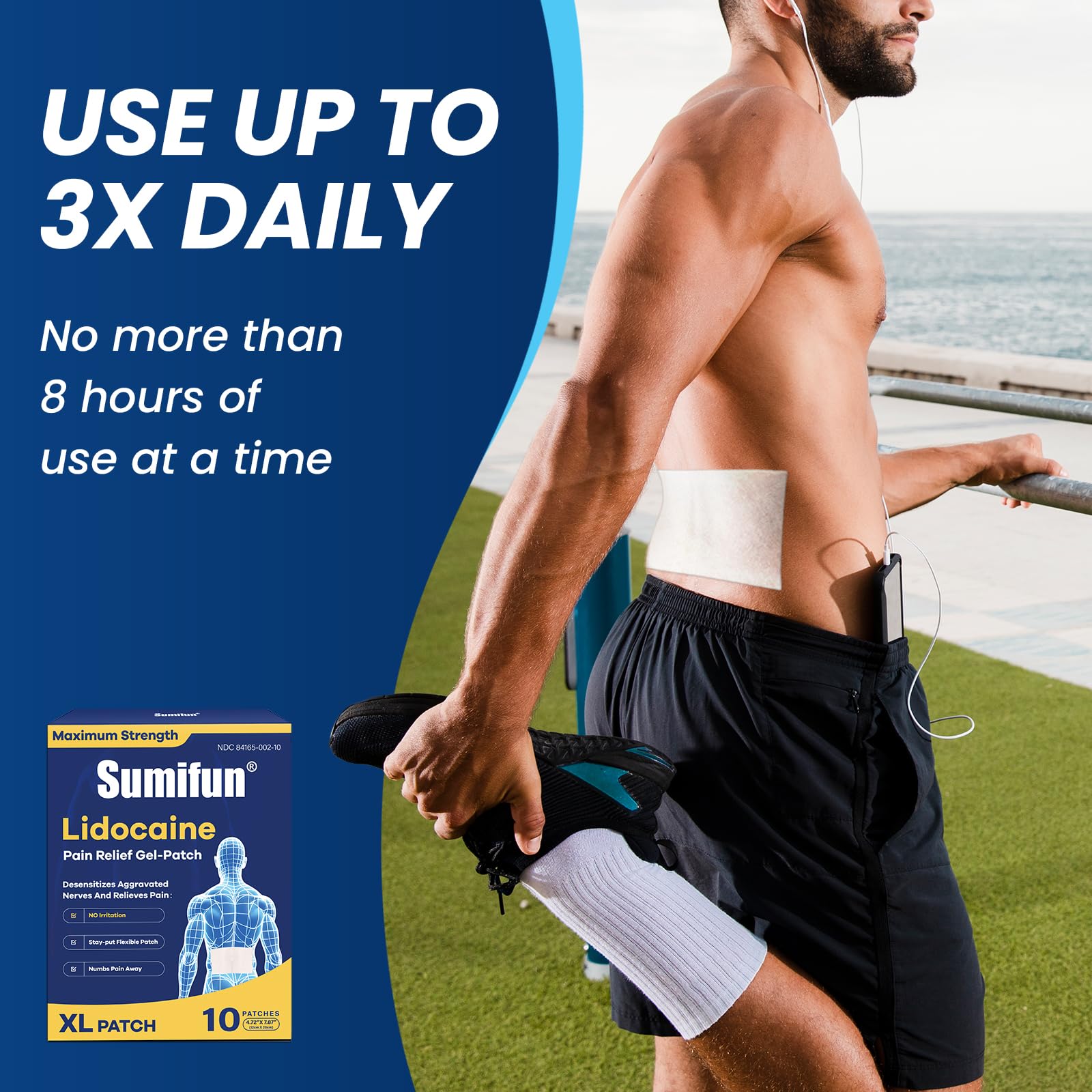 Sumifun 4% Lidocaine XL Pain Patches | Extra Large 4.72"x7.87" for Full Back & Thigh Coverage | Maximum Strength OTC Numbing | 8-Hour Medical Adhesion (X-Large, Count, 10) - dailyvitalstore