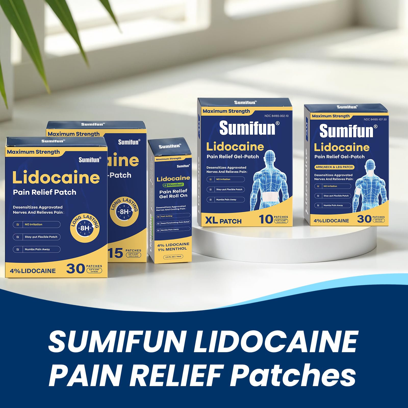 Sumifun 4% Lidocaine XL Pain Patches | Extra Large 4.72"x7.87" for Full Back & Thigh Coverage | Maximum Strength OTC Numbing | 8-Hour Medical Adhesion (X-Large, Count, 10) - dailyvitalstore