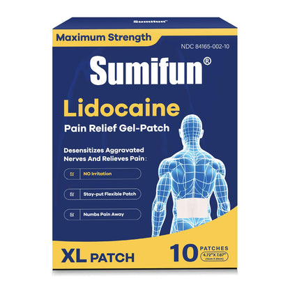 Sumifun 4% Lidocaine XL Pain Patches | Extra Large 4.72"x7.87" for Full Back & Thigh Coverage | Maximum Strength OTC Numbing | 8-Hour Medical Adhesion (X-Large, Count, 10) - dailyvitalstore