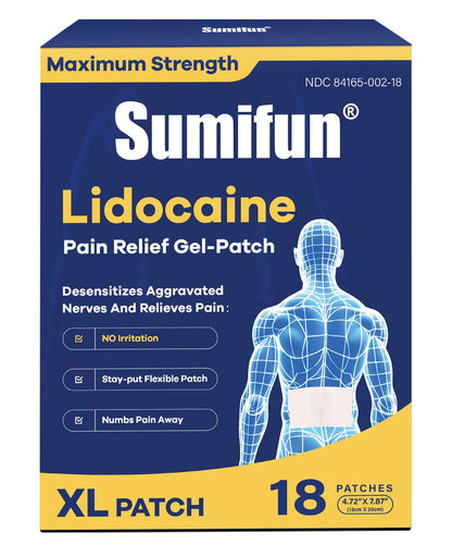 Sumifun 4% Lidocaine XL Pain Patches | Extra Large 4.72"x7.87" for Full Back & Thigh Coverage | Maximum Strength OTC Numbing | 8-Hour Medical Adhesion (X-Large, Count, 18) - dailyvitalstore
