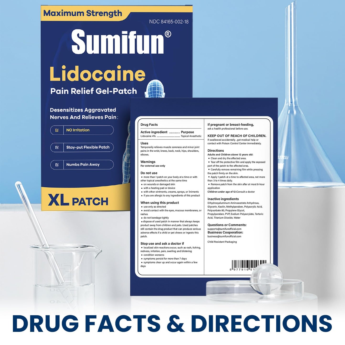 Sumifun 4% Lidocaine XL Pain Patches | Extra Large 4.72"x7.87" for Full Back & Thigh Coverage | Maximum Strength OTC Numbing | 8-Hour Medical Adhesion (X-Large, Count, 18) - dailyvitalstore