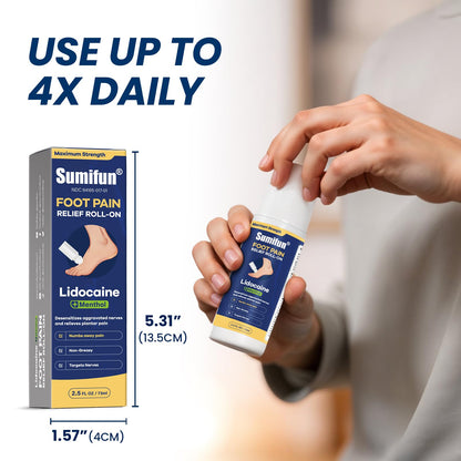 Sumifun Foot Pain Relief Lidocaine Roll-On - Maximum Strength OTC for Plantar Fasciitis & Heel Pain - Fast-Drying, Non-Greasy Formula, 2.5 Fl Oz * 2 - dailyvitalstore