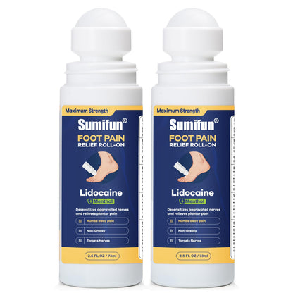 Sumifun Foot Pain Relief Lidocaine Roll-On - Maximum Strength OTC for Plantar Fasciitis & Heel Pain - Fast-Drying, Non-Greasy Formula, 2.5 Fl Oz * 2 - dailyvitalstore