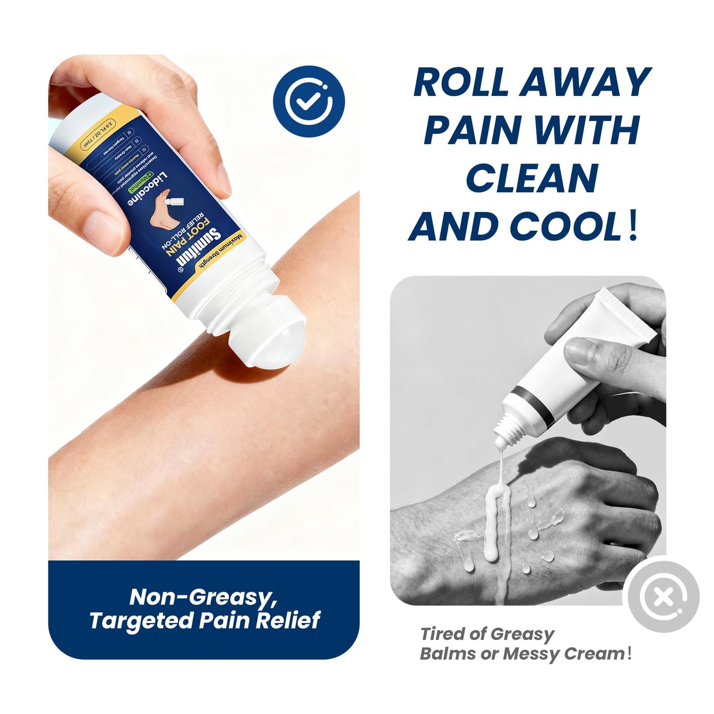Sumifun Foot Pain Relief Lidocaine Roll-On - Maximum Strength OTC for Plantar Fasciitis & Heel Pain - Fast-Drying, Non-Greasy Formula, 2.5 Fl Oz * 3 - dailyvitalstore