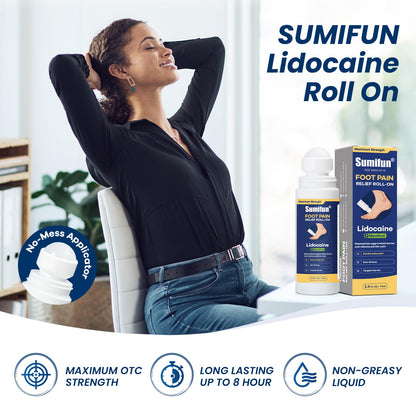 Sumifun Foot Pain Relief Lidocaine Roll-On - Maximum Strength OTC for Plantar Fasciitis & Heel Pain - Fast-Drying, Non-Greasy Formula, 2.5 Fl Oz * 3 - dailyvitalstore