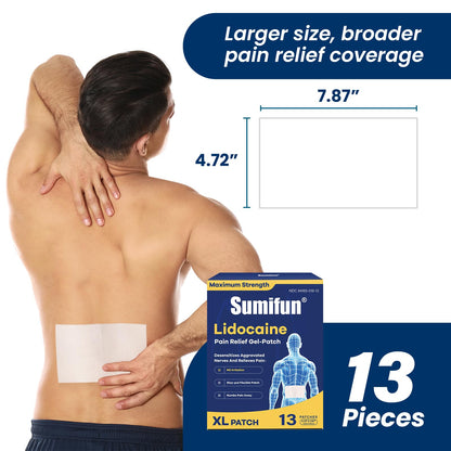 Sumifun XL Lidocaine Patches for Pain Relief, 4% Lidocaine Maximum Strength OTC, Extra Large 4.72"x7.87" for Full Back Pain Patches & Large Areas (Extra Large, Count, 13) - dailyvitalstore
