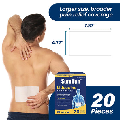 Sumifun XL Lidocaine Patches for Pain Relief, 4% Lidocaine Maximum Strength OTC, Extra Large 4.72"x7.87" for Full Back Pain Patches & Large Areas (Extra Large, Count, 20) - dailyvitalstore