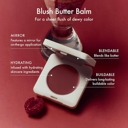 Summer Fridays Blush Butter Balm - Skincare-Infused Hydrating Cream Blush with Hyaluronic Acid, Ceramides, & Shea Butter for a Dewy Flush of Color - Cheek and Lip Tint - Berry Spritz (0.14 Oz) - dailyvitalstore